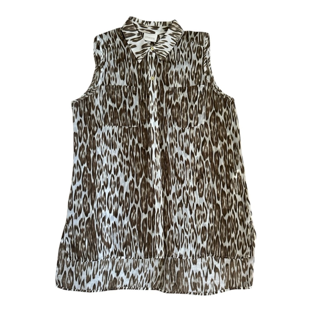 Chico’s Sheer Sleeveless Top Leopard Print Chico’s Size 2 - Picture 1 of 9
